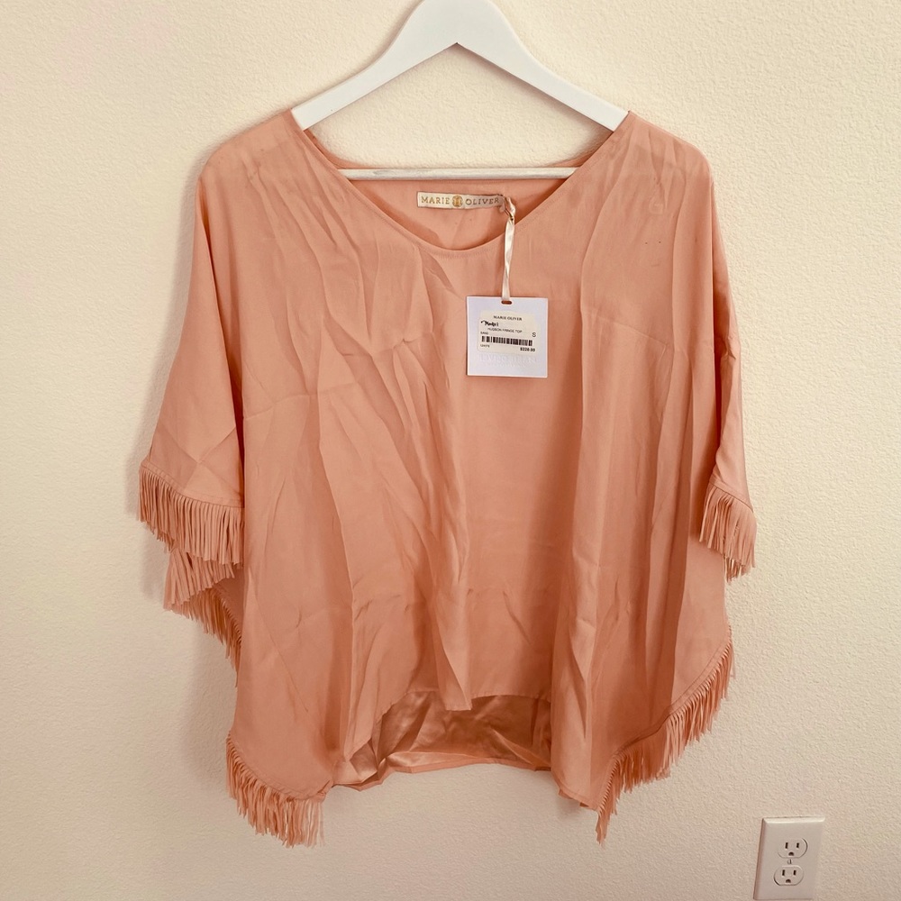Marie Oliver Pink Boho V-neck Short Sleeve Blouse